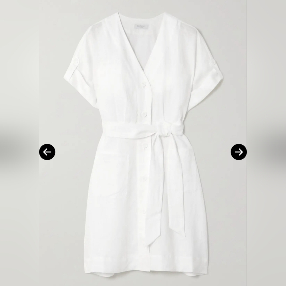 EQUIPMENT Bernyce Belted Linen Mini Dress In White Size 4 - Picture 4 of 16